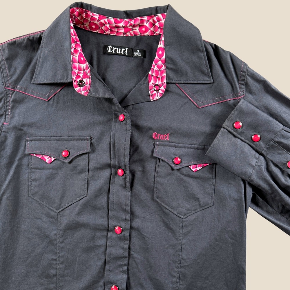 Cruel Western Shirt Women S Charcoal Pink Snap‎ Front Cowgirl Rodeo CTW9256001